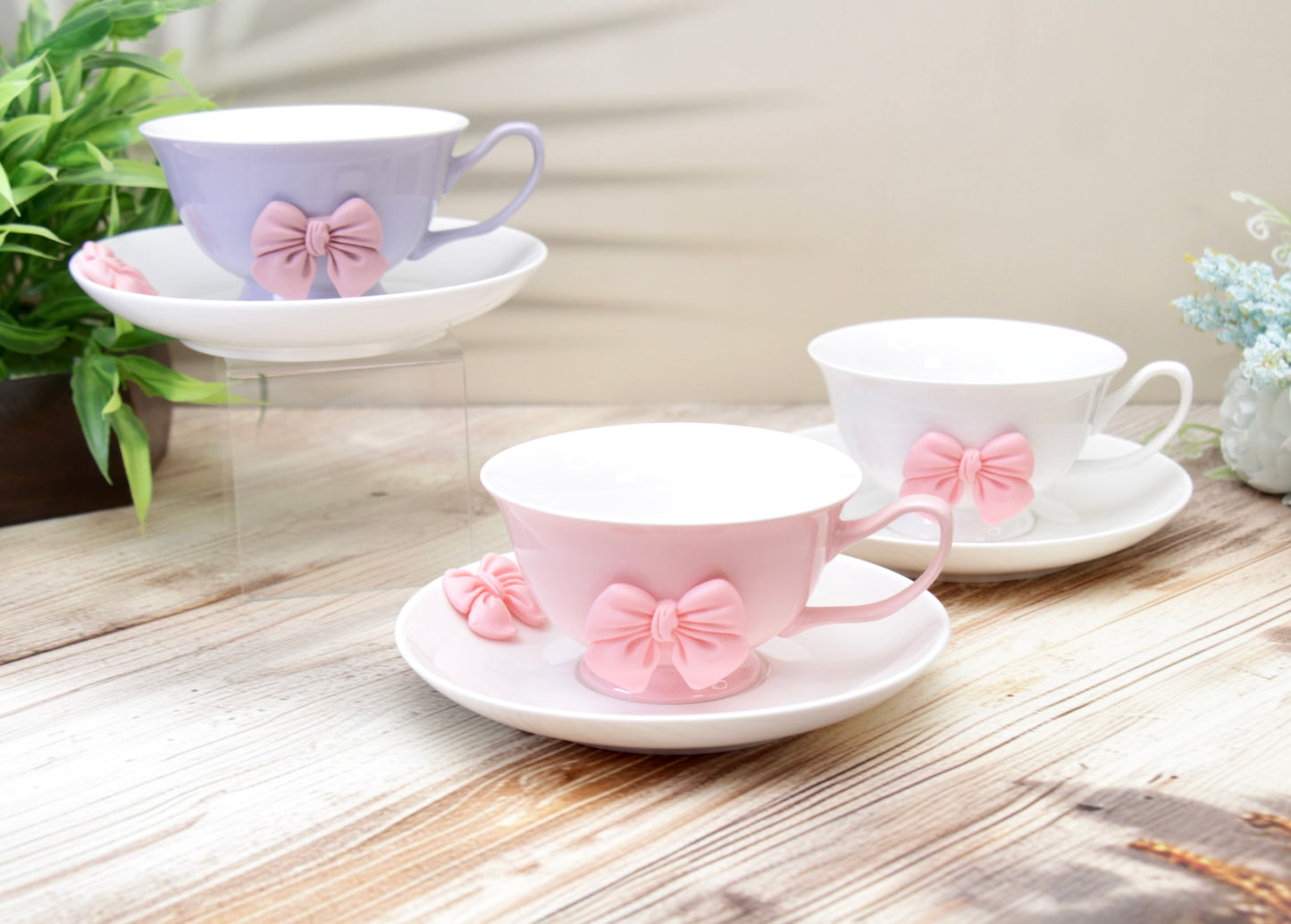 'Bow' Ceramic Cup n Saucer, Pink