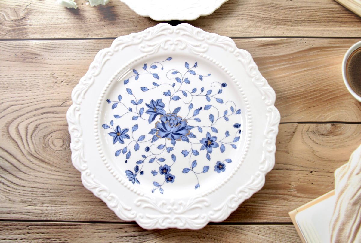 'Mirabelle' Blue Floral Ceramic Dinner Plate, 26.5 cm