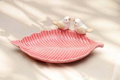 'Bird on a Leaf' Ceramic Dish - Pink