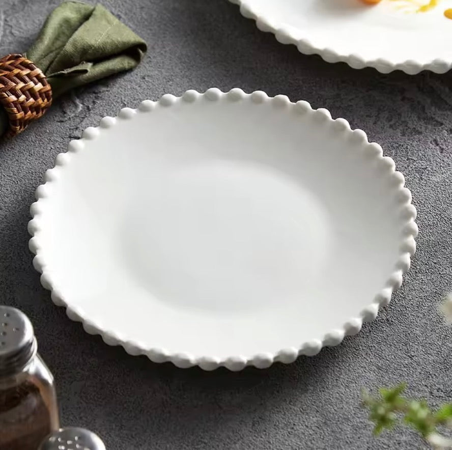 'Crescent' White Ceramic Dinner Plate