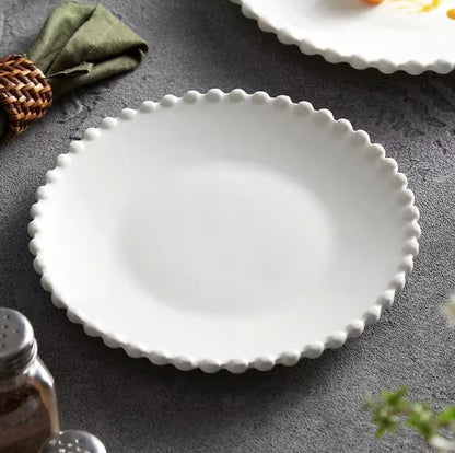'Crescent' White Ceramic Dinner Plate