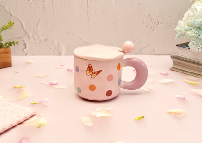 'Polka Dots' Ceramic Coffee Mugs - Pink