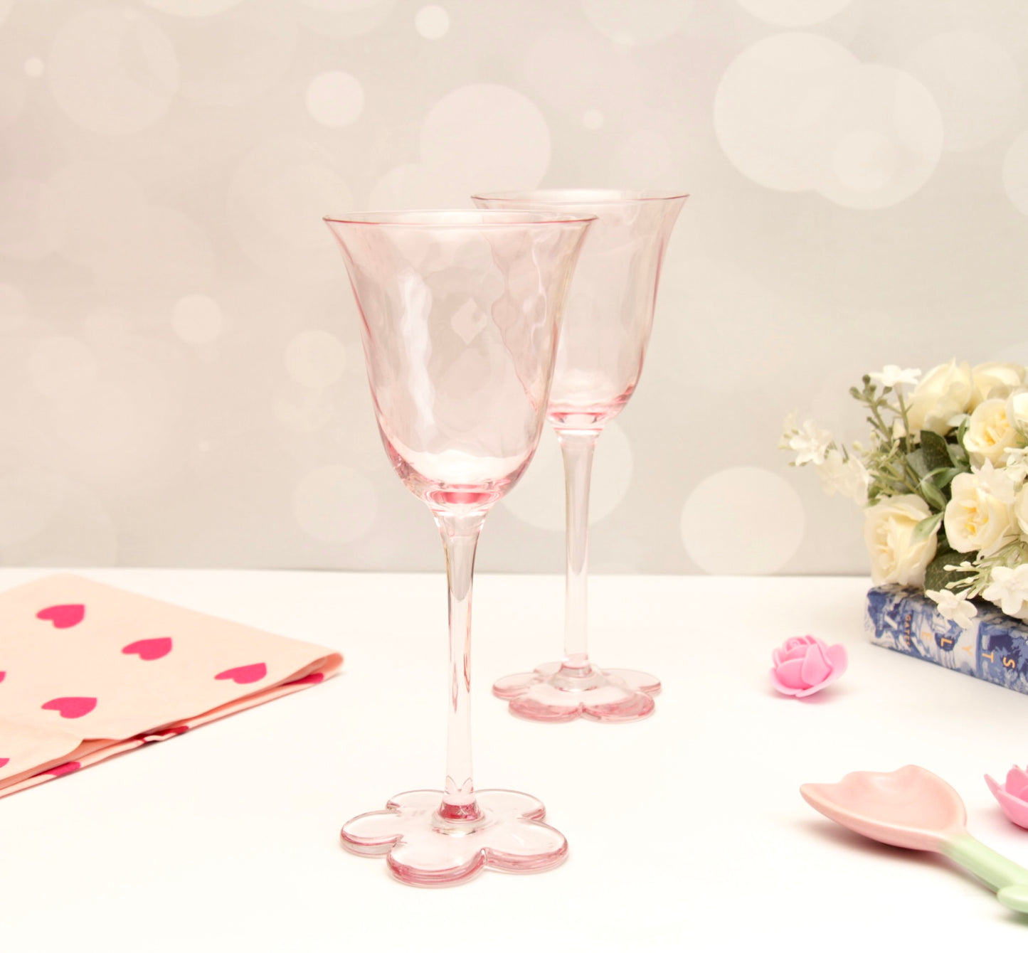 'Daisy' Pink Long Stemmed Glasses - set of 2