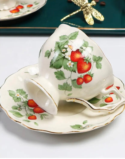 'Strawberry Blossom' Ceramic Cup & Saucer, Set Of 2