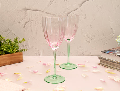 'Cherry Blossom' Pink n Green Champagne Glasses - Set of 2