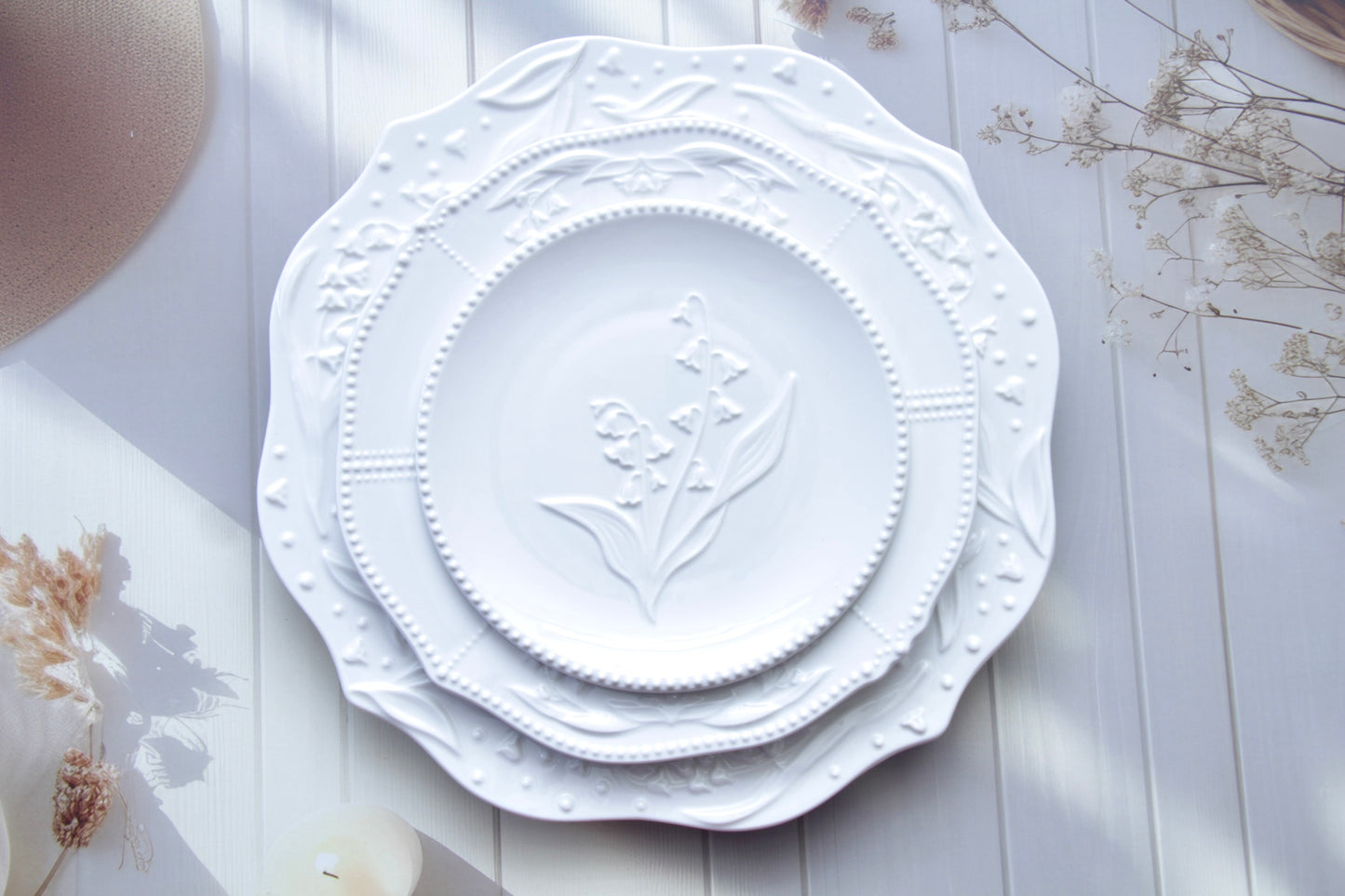 'Bella' White Ceramic Breakfast Plate, Medium