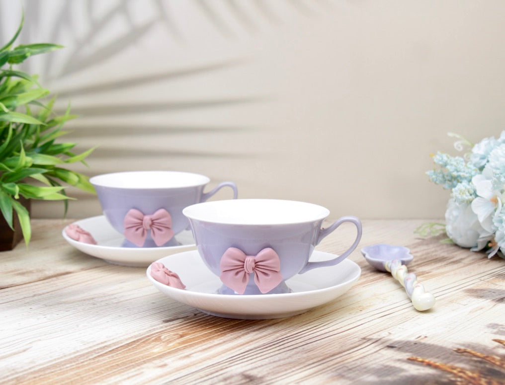 'Bow' Ceramic Cup n Saucer, Purple
