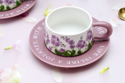 'Purple Meadows' Ceramic Cup & Saucer, Set Of 1