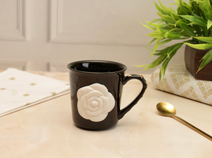 'Chloe' Rose Embossed Coffee Mug - Black