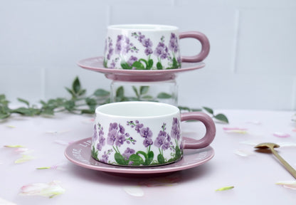 'Purple Meadows' Ceramic Cup & Saucer, Set Of 1