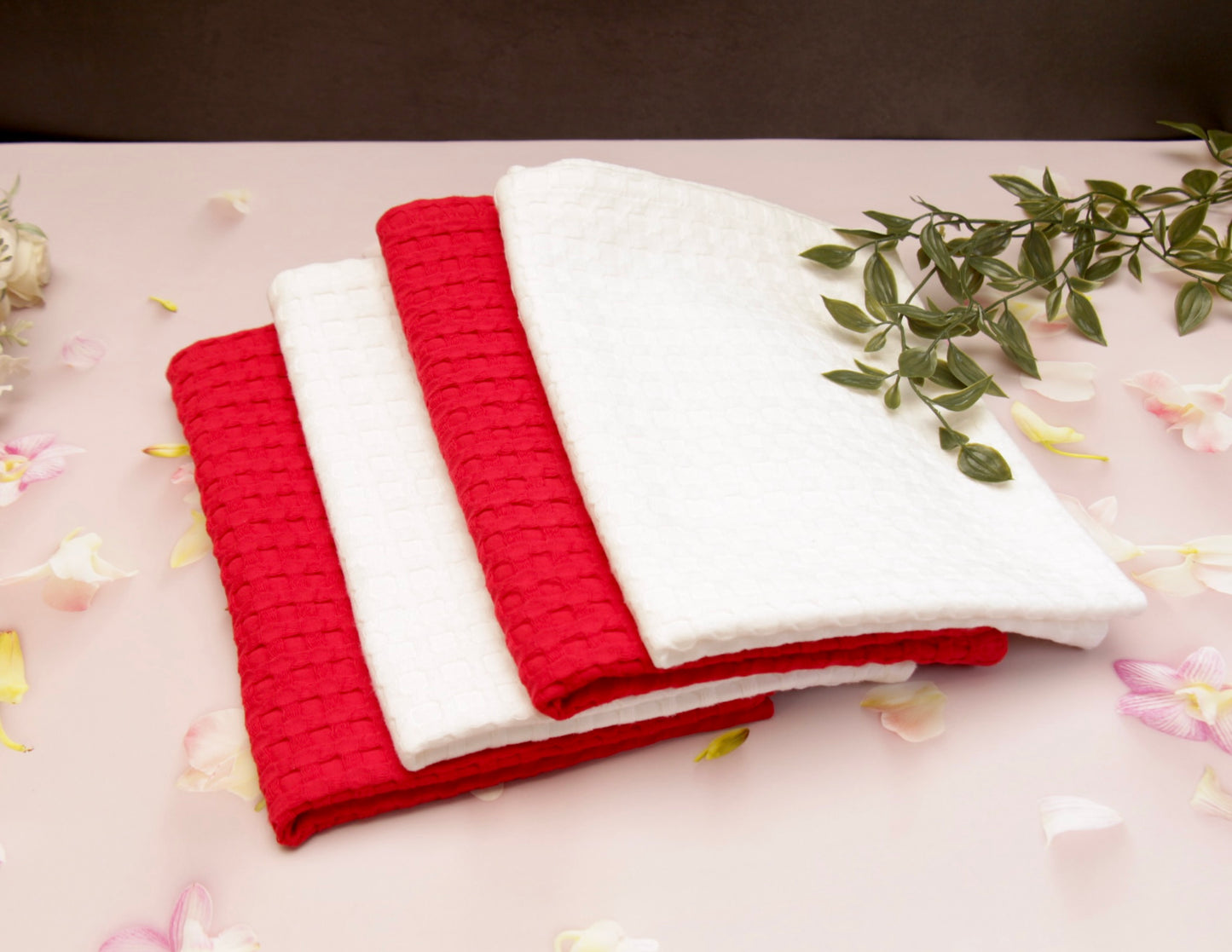 'Scarlet' Waffle Kitchen Towels, Set of 4