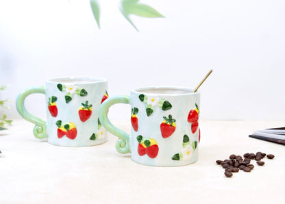'Strawberries' Ceramic Coffee Mug, Blue