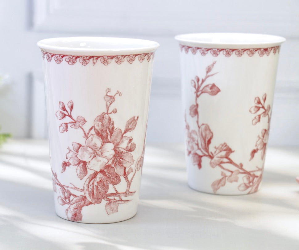 'Crimson Bloom' Porcelain Tumbler | Cup | Red | Set of 2