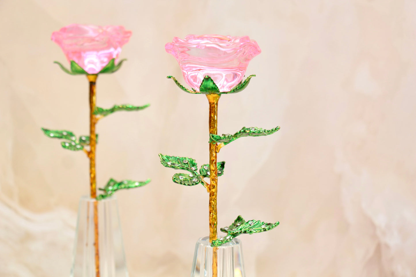 'Primrose' Crystal Rose w Vase - Pink