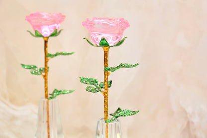'Primrose' Crystal Rose w Vase - Pink