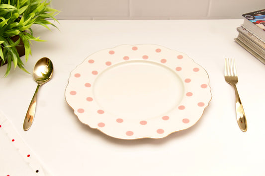 'Alice' Ceramic Dinner plate - Pink Polka Dots