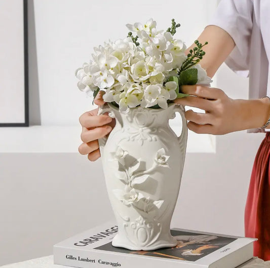 'Daffodils' White Ceramic Vase