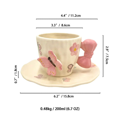 'Pink Butterfly' Ceramic Cup & Saucer, Set Of 1