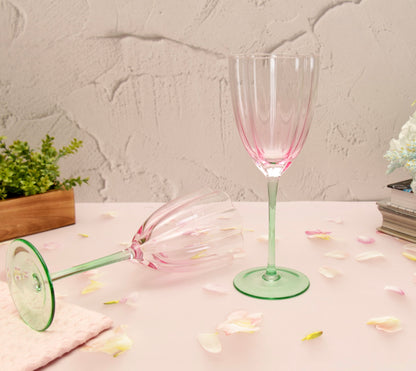 'Cherry Blossom' Pink n Green Champagne Glasses - Set of 2