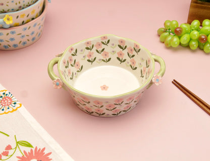 'Periwinkle' Ceramic Bowls - Green/Pink