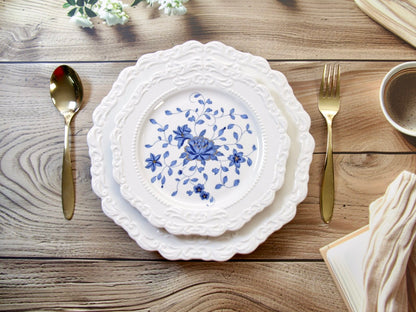 'Mirabelle' White Ceramic Dessert Plate | Floral | 8 Inches