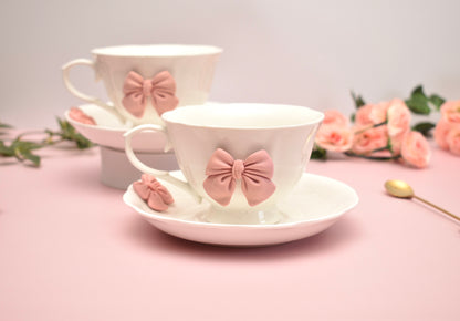 'Bow' Ceramic Cup n Saucer, Set of 1