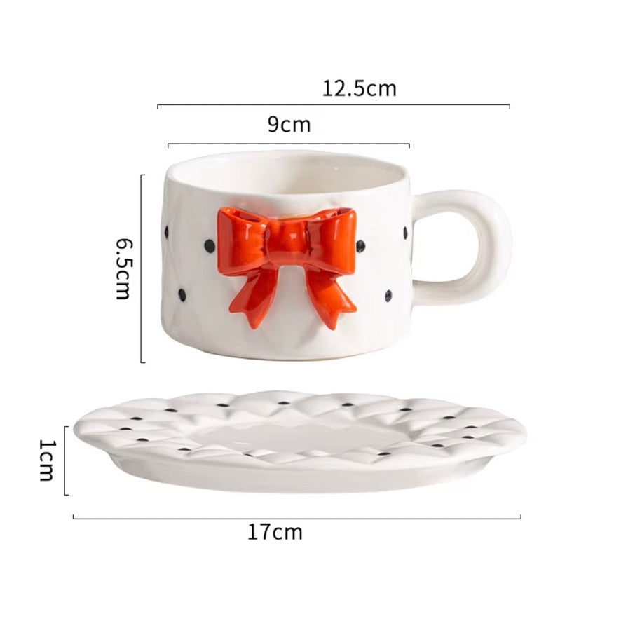 'Red Bow' Ceramic Cup n Saucer Set of 1
