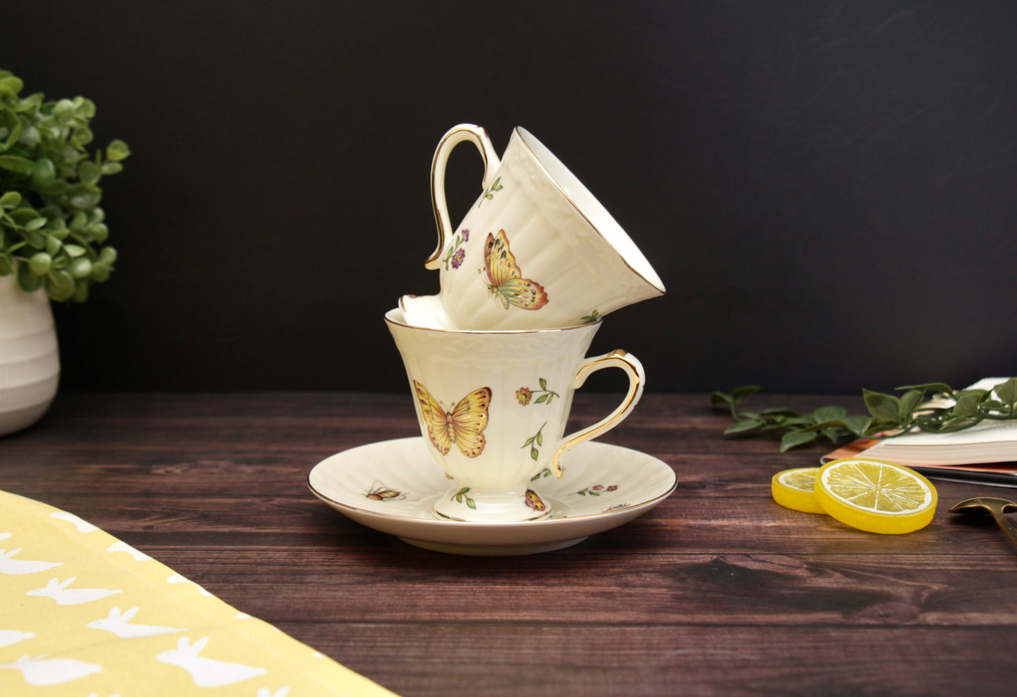 'Amara' Ceramic Cup & Saucer Set Of 2