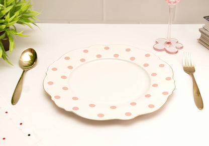 'Alice' Ceramic Dinner plate - Pink Polka Dots