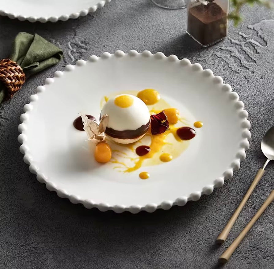 'Crescent' White Ceramic Dessert Plate