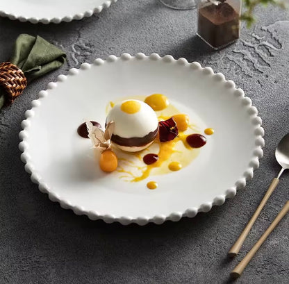 'Crescent' White Ceramic Dessert Plate