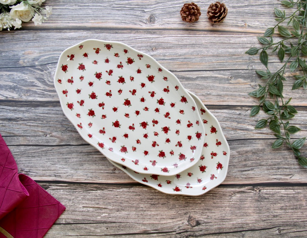 'Ruby Heritage' Ceramic Oval Platter, 9 Inch