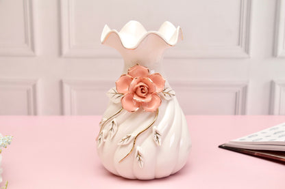 'Shrub Rose' White Ceramic Vase