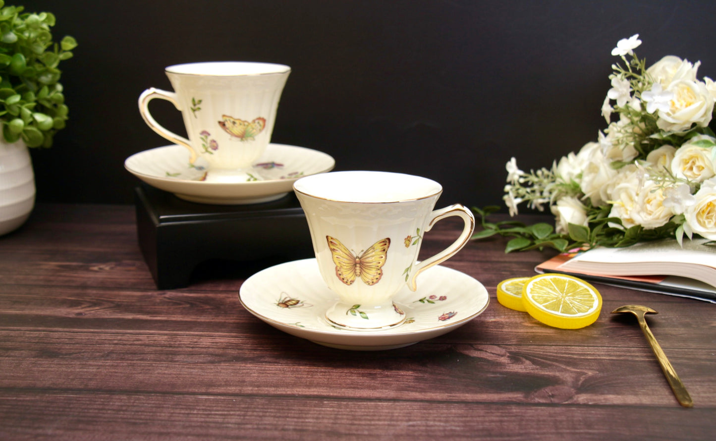 'Amara' Ceramic Cup & Saucer Set Of 2