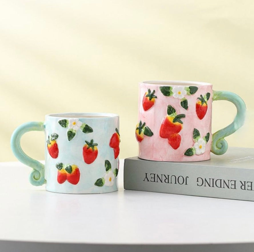 'Strawberries' Ceramic Coffee Mug, Blue