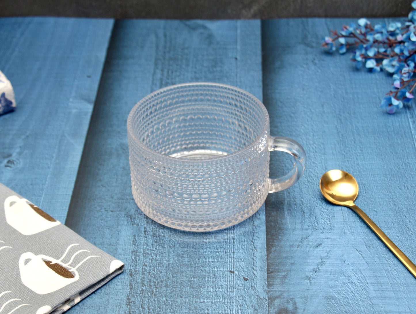 'Coral' Glass Cups - Set of 2, Transparent Rim