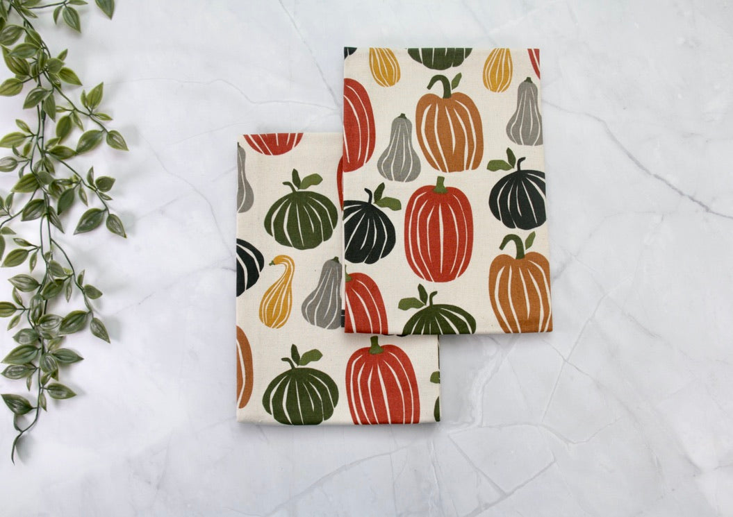 'Beige Pumpkin' Printed Kitchen Towels, Set of 2