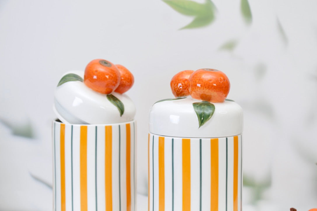 'Tangerines' Ceramic Storage Canister 1200ml, Set of 2