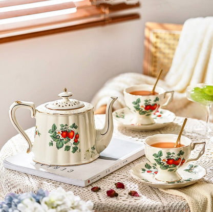 'Strawberry Blossom' Ceramic Cup & Saucer, Set Of 2