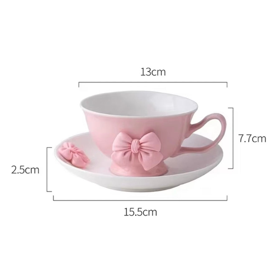 'Bow' Ceramic Cup n Saucer, Pink