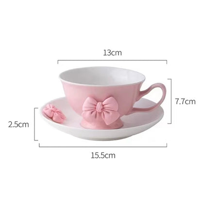 'Bow' Ceramic Cup n Saucer, Pink
