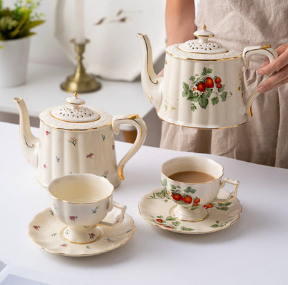 'Strawberry Blossom' Ceramic Cup & Saucer, Set Of 2