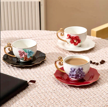 'Amaryllis' Ceramic Espresso Cup n Saucer Set, Small