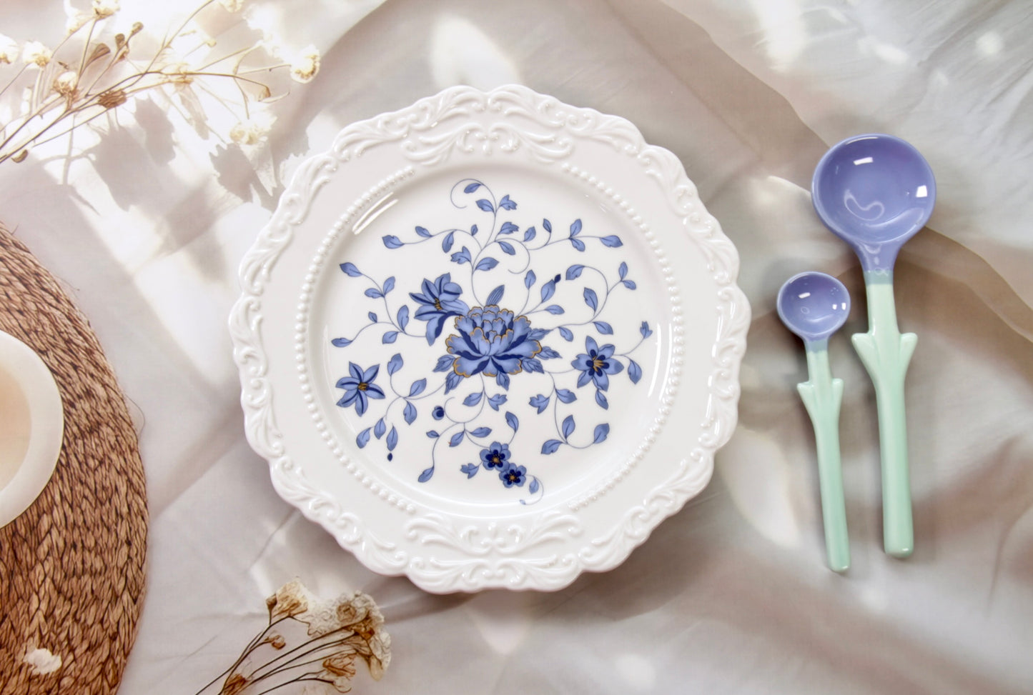 'Mirabelle' White Ceramic Dessert Plate | Floral | 8 Inches