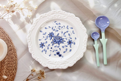 'Mirabelle' White Ceramic Dessert Plate | Floral | 8 Inches