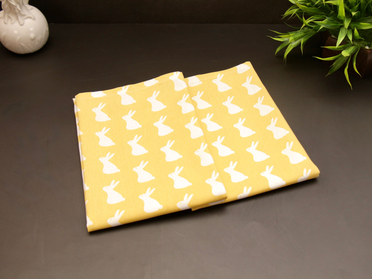 'Bunny' Yellow Printed Kitchen Towels, Set of 2