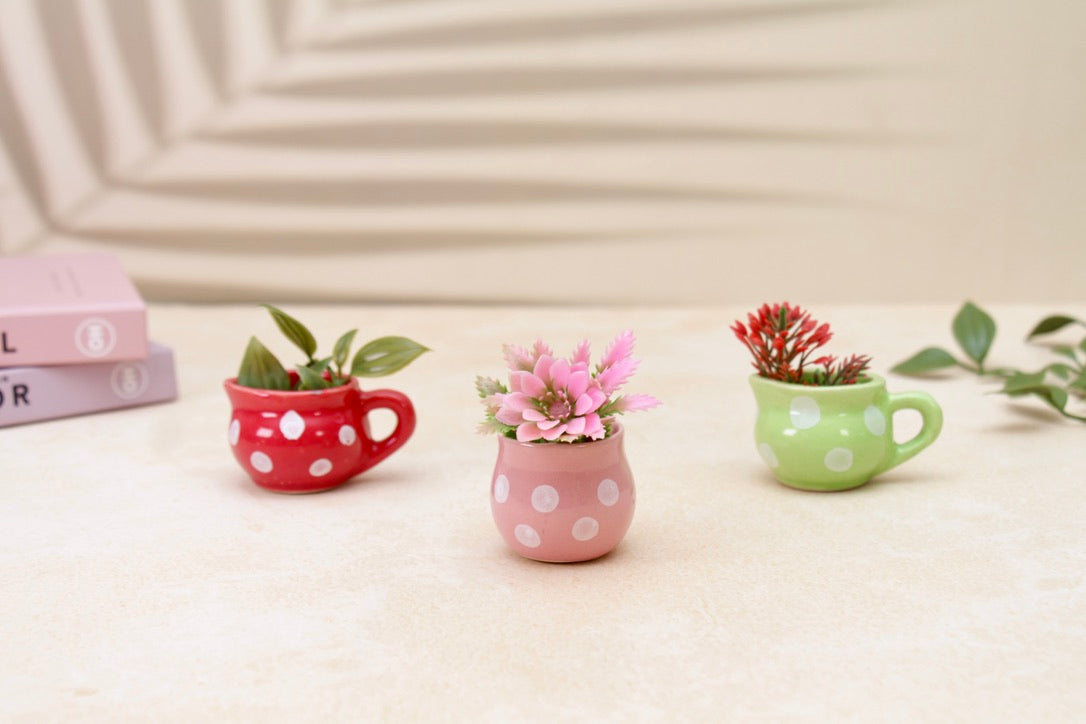 'Dotty Brew' Mini Cup Fridge Magnets, Set of 3