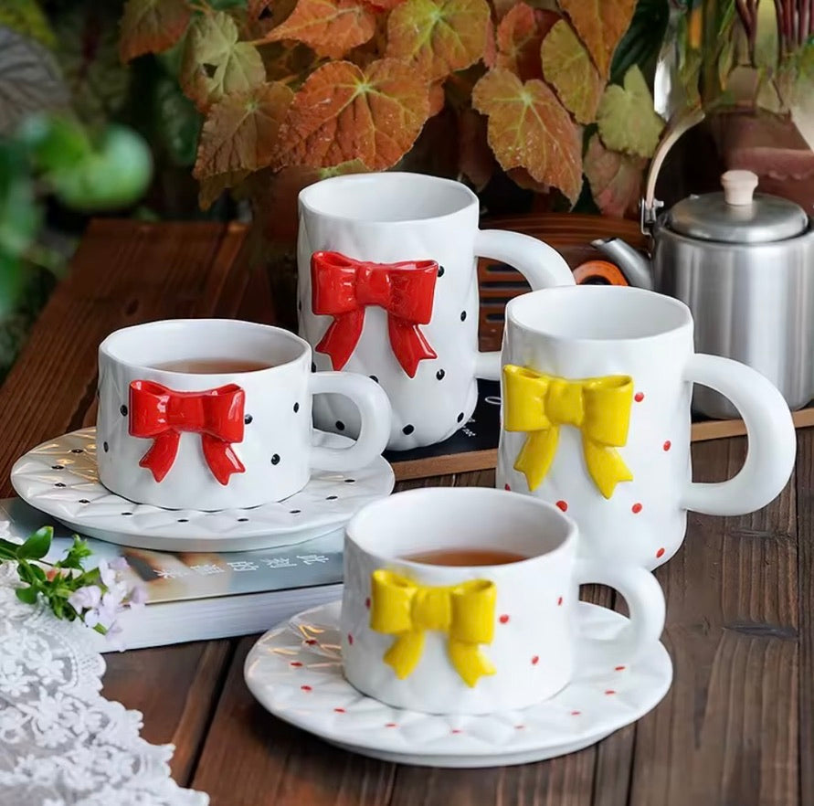 'Red Bow' Ceramic Cup n Saucer Set of 1
