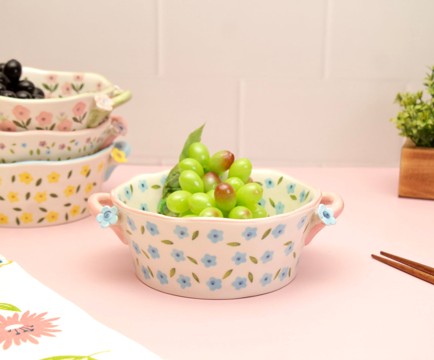 'Periwinkle' Ceramic Bowls - Pink/Blue