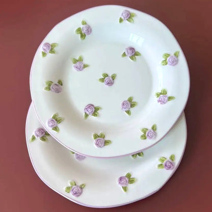 'Mini Roses' Ceramic Dessert Plate - Purple